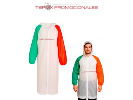 Impermeable plastico tricolor con capucha mangas azteca promocional