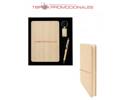 Set ejecutivo bambu libreta boligrafo llavero capo promocional