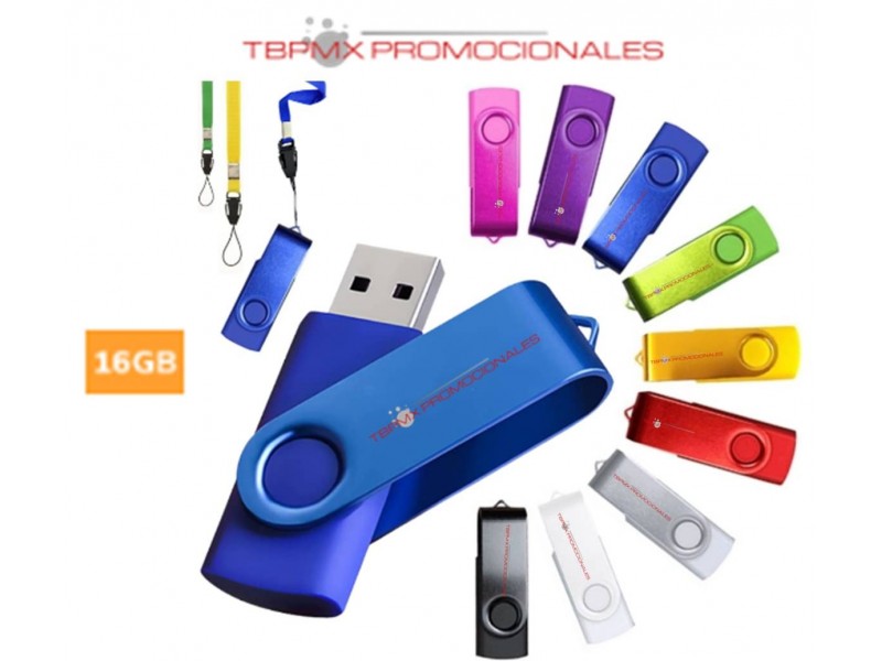 Memoria usb 16 gb giratoria full color con cordon promocional