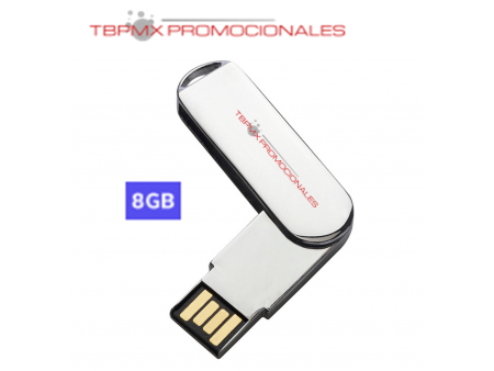 Memoria usb 8 gb giratoria metalica cromada promocional