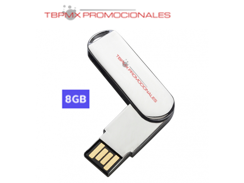 Memoria usb 8 gb giratoria metalica cromada promocional