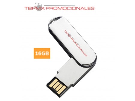 Memoria usb 16 gb giratoria metalica cromada promocional