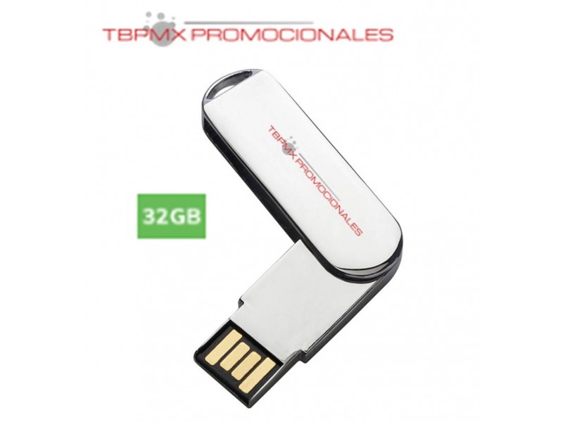Memoria usb 32 gb giratoria metalica cromada promocional