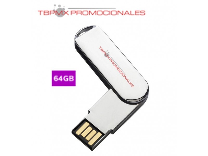 Memoria usb 64 gb giratoria metalica cromada promocional