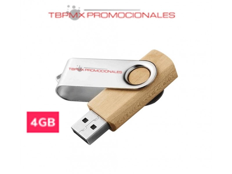 Memoria usb 4 gb giratoria metal madera promocional