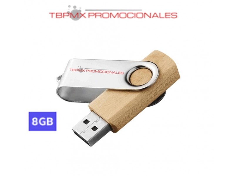 Memoria usb 8 gb giratoria metal madera promocional