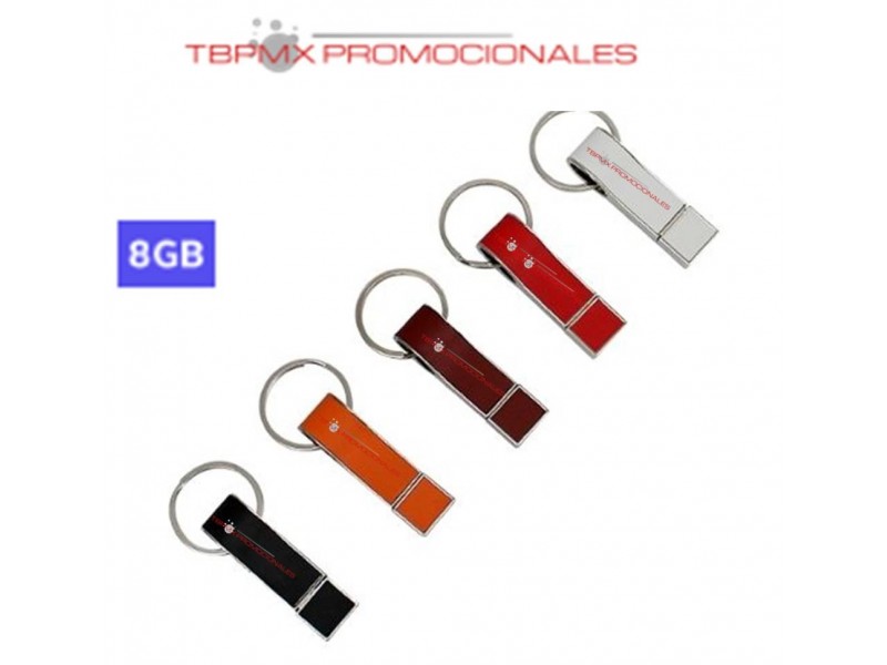 Memoria usb 8 gb llavero curpiel metal con tapa promocional