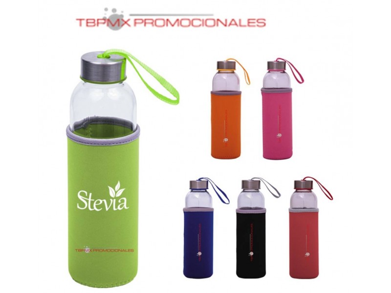 Cilindro de vidrio 500 ml jareta tela funda neopreno kristal promocional