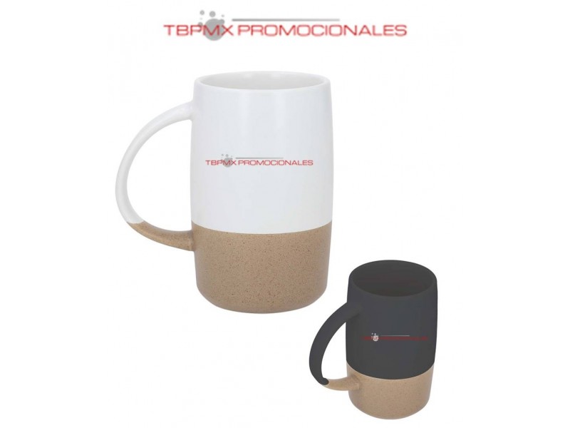 Taza ceramica 450 ml bicolor inferior texturizada terracota promocional