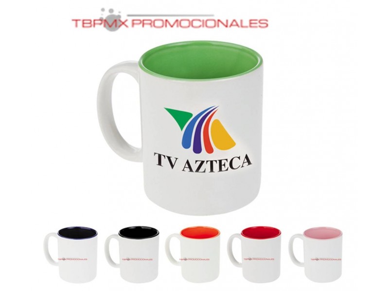 Tarro ceramica 11 oz bicolor brillante interior color genova promocional