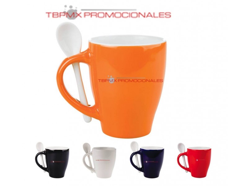 Taza ceramica 12 oz bicolor con cuchara london promocional