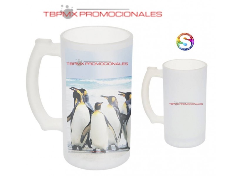 Tarro cervecero vidrio 455 ml  satinado sublimable frozen promocional