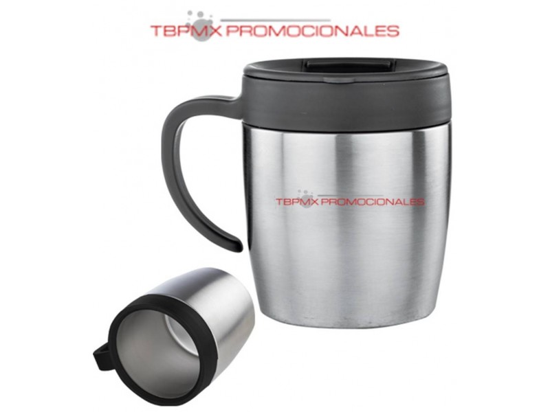 Taza termica acero inoxidable 450 ml doble pared asa plastico evin promocional