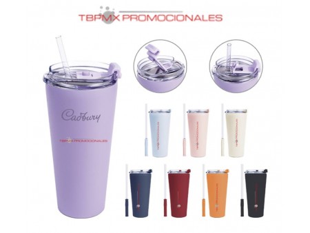 Vaso termico acero inoxidable 900 ml doble pared base antiderrapante tapa anti fugas mega dino promocional