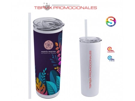 Termo acero inoxidable 600 ml doble pared sublimable tapa deslizable popote willy promocional