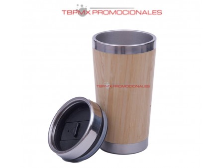 Termo acero inoxidable 445 ml doble pared bambu tapa deslizable allen promocional