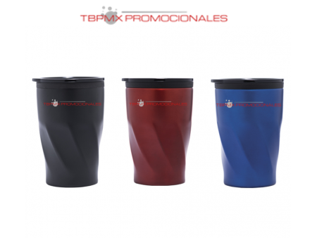Vaso termico acero inoxidable 350 ml acabado mate diseño poligonal tapa blizan M promocional