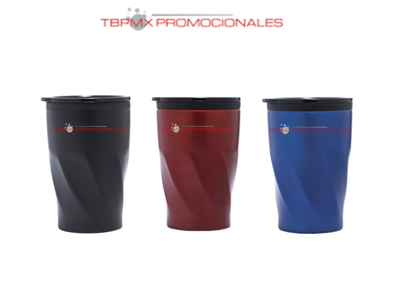 Vaso termico acero inoxidable 350 ml acabado mate diseño poligonal tapa blizan M promocional