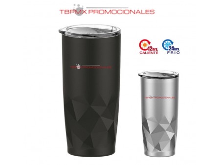 Vaso termico acero inoxidable 650 ml doble pared diseño geometrico tapa presion enzo promocional