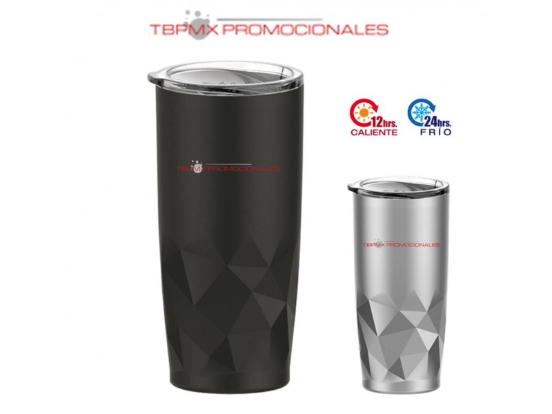 Vaso termico acero inoxidable 650 ml doble pared diseño geometrico tapa presion enzo promocional