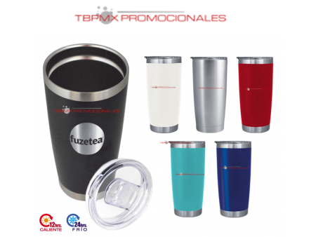 Vaso termico acero inoxidable 650 ml tapa transparente lutzen promocional