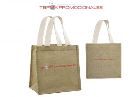 Bolsa yute laminado fuelle asa algodon cancun promocional