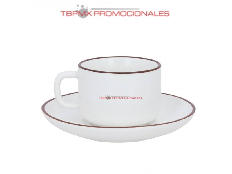 Taza ceramica 90 ml y plato acabado mate miel promocional