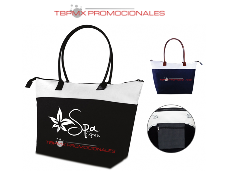 Bolsa bicolor poliester asa de curpiel alin promocional