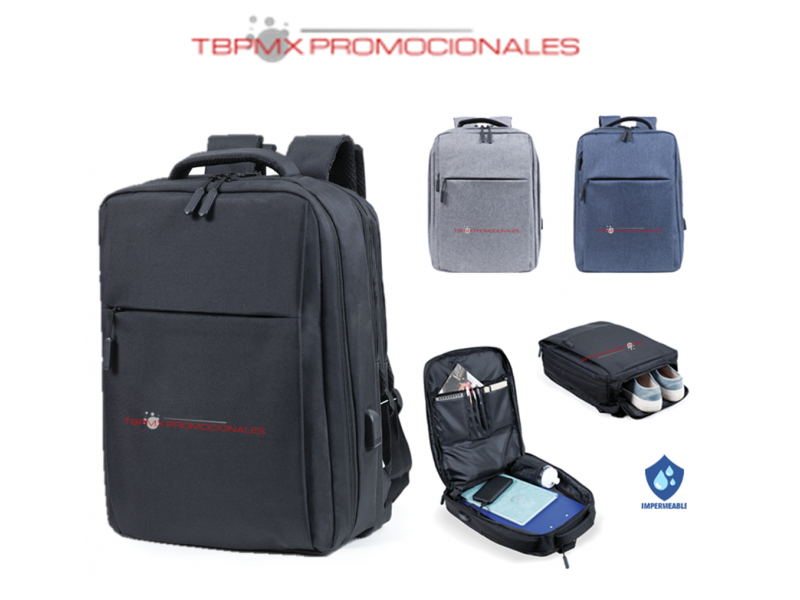 Mochila backpack repelente al agua porta laptop 15.6 pulgadas cinta seguridad nerd promocional