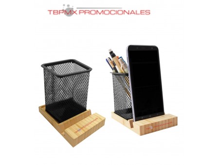 Lapicero de metal base bambu base apra dispositivo movil organzo promocional