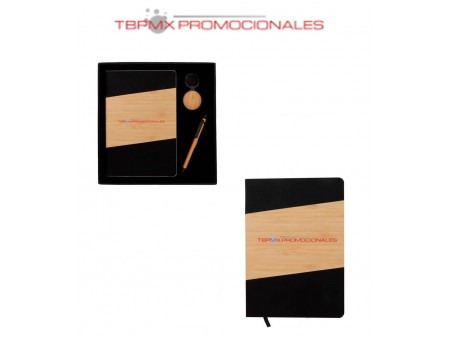 Set ejecutivo llavero boligrafo libreta bambu zane promocional