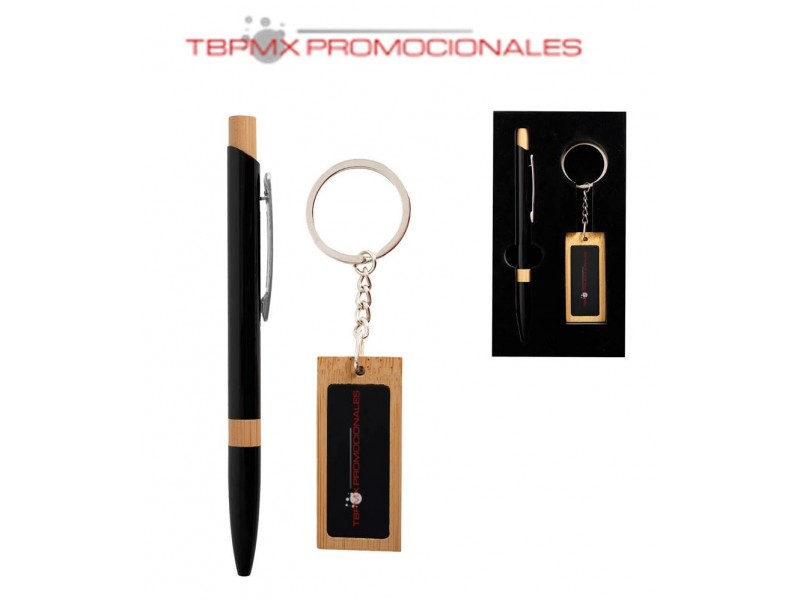 Set boligrafo llavero bambu burs promocional