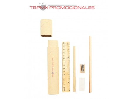 Juego escolar ecologico carton lapiz boligrafo sacapuntas goma regla tone promocional