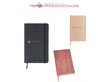 Libreta pasta texturizada poliuretano 90 hojas rayadas encino promocional