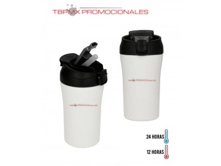 Termo acero inoxidable 400 ml doble pared rugoso boquilla popote blend promocional