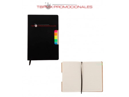 Libreta poliuretano 98 hojas rayadas banderas adhesivas vega promocional