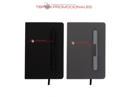 Libreta poliuretano 98 hojas rayadas boligrafo portada ajustable porta celular briva promocional