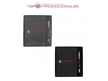 Set libreta boligrafo metalico acabado rubber caratula magnetica merina promocional