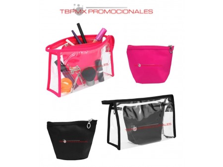 Cosmetiquera plastico poliester con mini cosmetiquera queen promocional