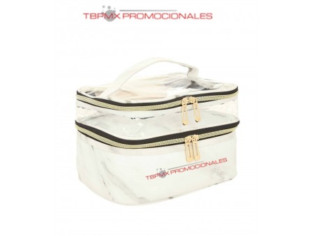 Cosmetiquera poliester apariencia marmol doble nivel fuelle 17 cm jolie promocional