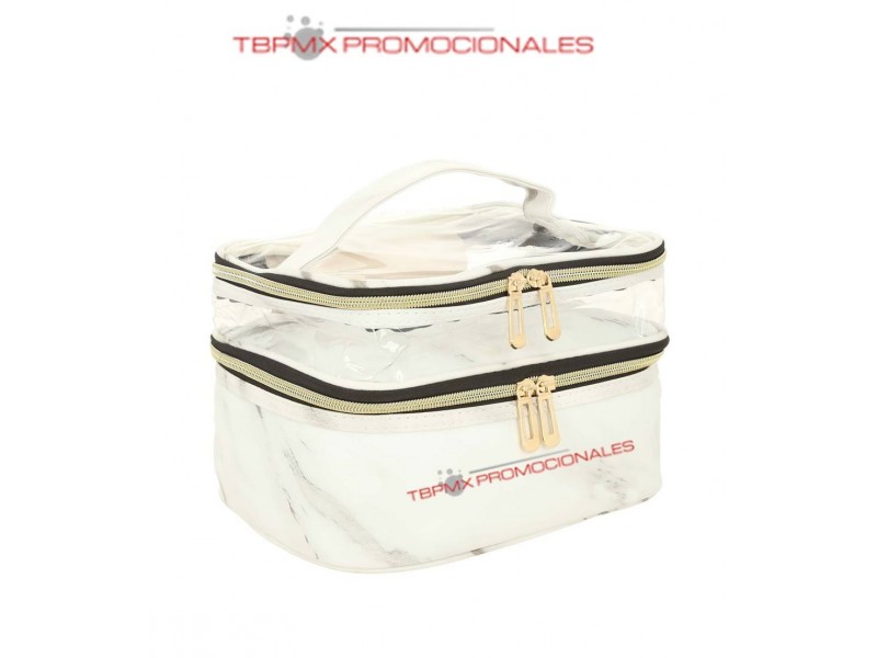 Cosmetiquera poliester apariencia marmol doble nivel fuelle 17 cm jolie promocional