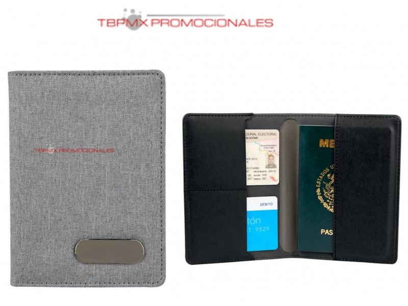 Porta pasaporte poliester con placa metalica livigno promocional