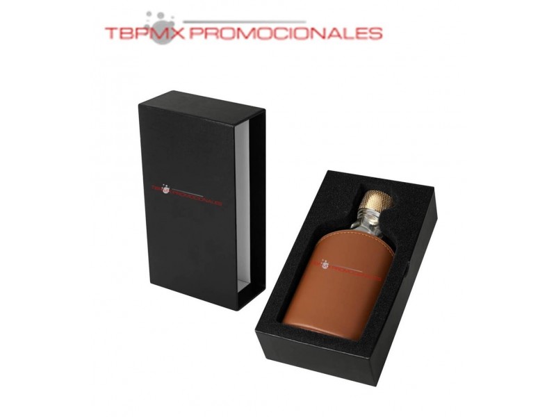 Licorera de vidrio 200 ml funda curpiel alepo promocional