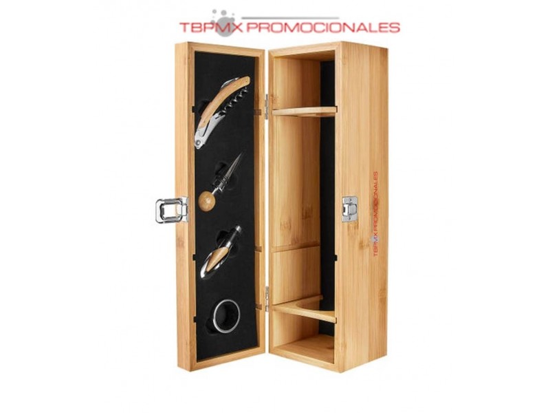Set para vinos de bambu con accesorios verdot promocional
