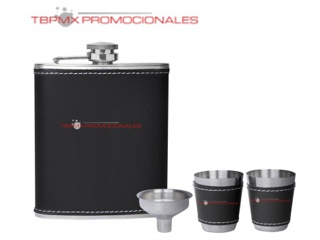 Set de licorera acero inoxidable 196 ml con vasos embudo bristol promocional