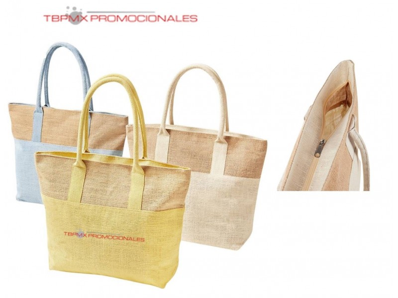 Bolsa de yute laminado con fuelle grecia promocional