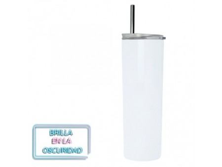 Termo acero inoxidable 610 ml doble pared brilla en oscuridad tapa boquilla popote acero lumin promocional