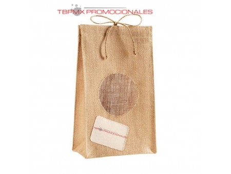 Bolsa de yute laminado ventana de pvc parche algodon ciro promocional