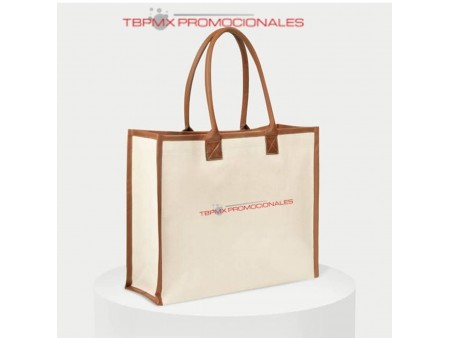 Bolsa de canvas broche magnetico asas curpiel elain promocional