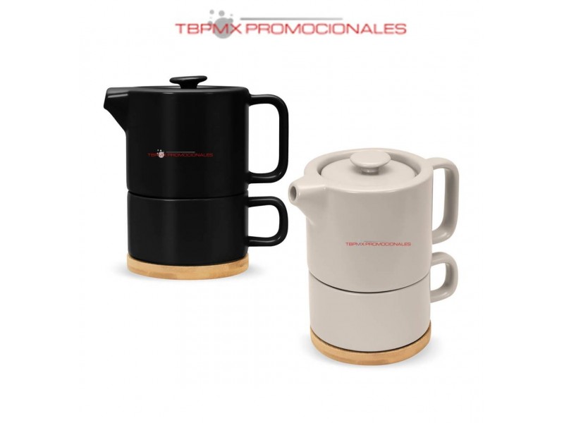 Juego de te 4 piezas tetera ceramica bambu hunni promocional